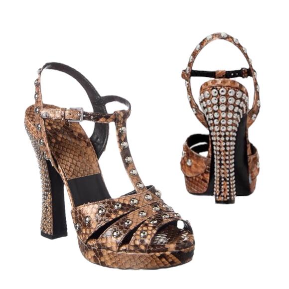 Michael Kors Rosanna Sandals Genuine Python Studded Size 37.5 - Picture 3 of 12